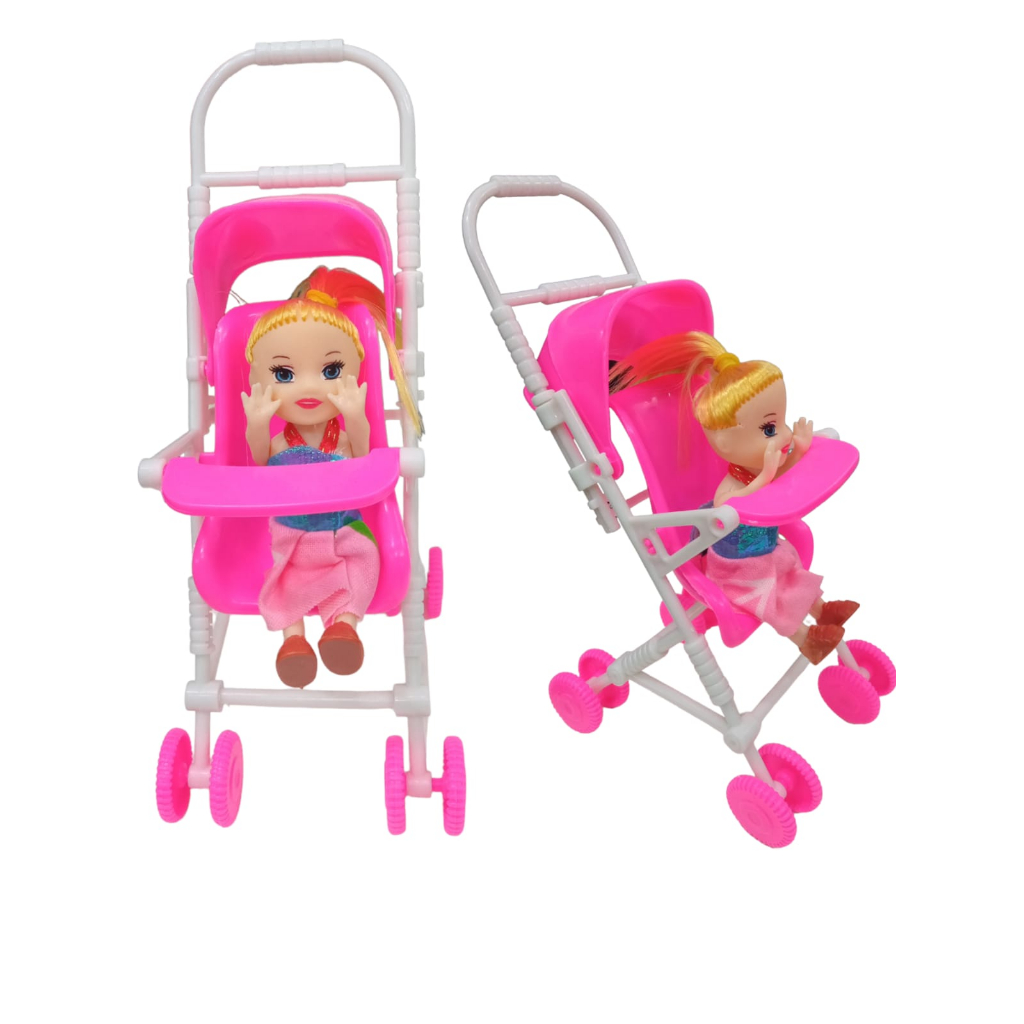 Kit Mini Carrinho De Boneca Bebê Infantil 2 Em 1