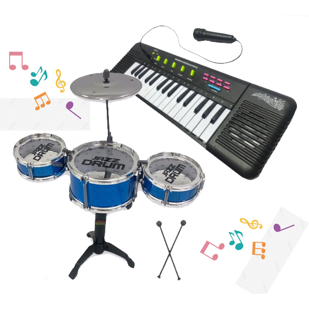 Kit brinquedos musicais Bateria + Teclado promoção