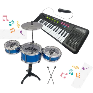 Kit brinquedos musicais Bateria + Teclado promoção