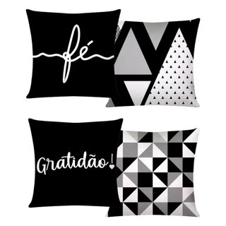 Kit c/ 04 Capas de Almofada Decorativas Modern Print 45x45 - Gratidão Preta