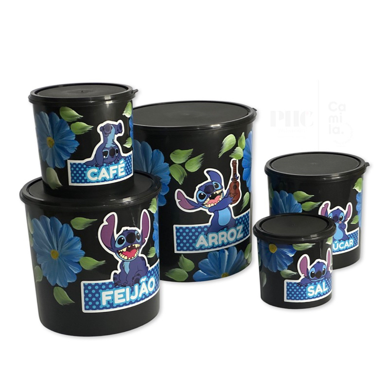 Mantimento plástico redondo decorado jogo 5 peças kit lilo