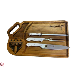 Kit Churrasco São Paulo Personalizado Time Tábua com Utensílios