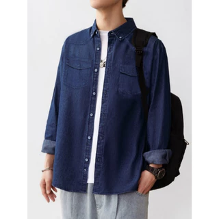 Camisa jeans Masculina Com Pouco Elastano Camisa social manga longa com bolso