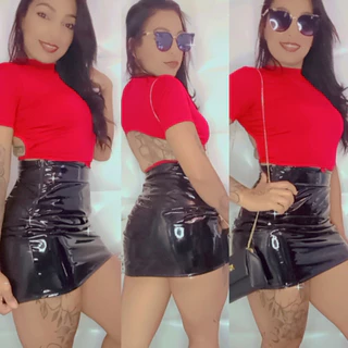 Saia Feminina Vinil Brilhosa Moda Lançamento Blogueiras 2023