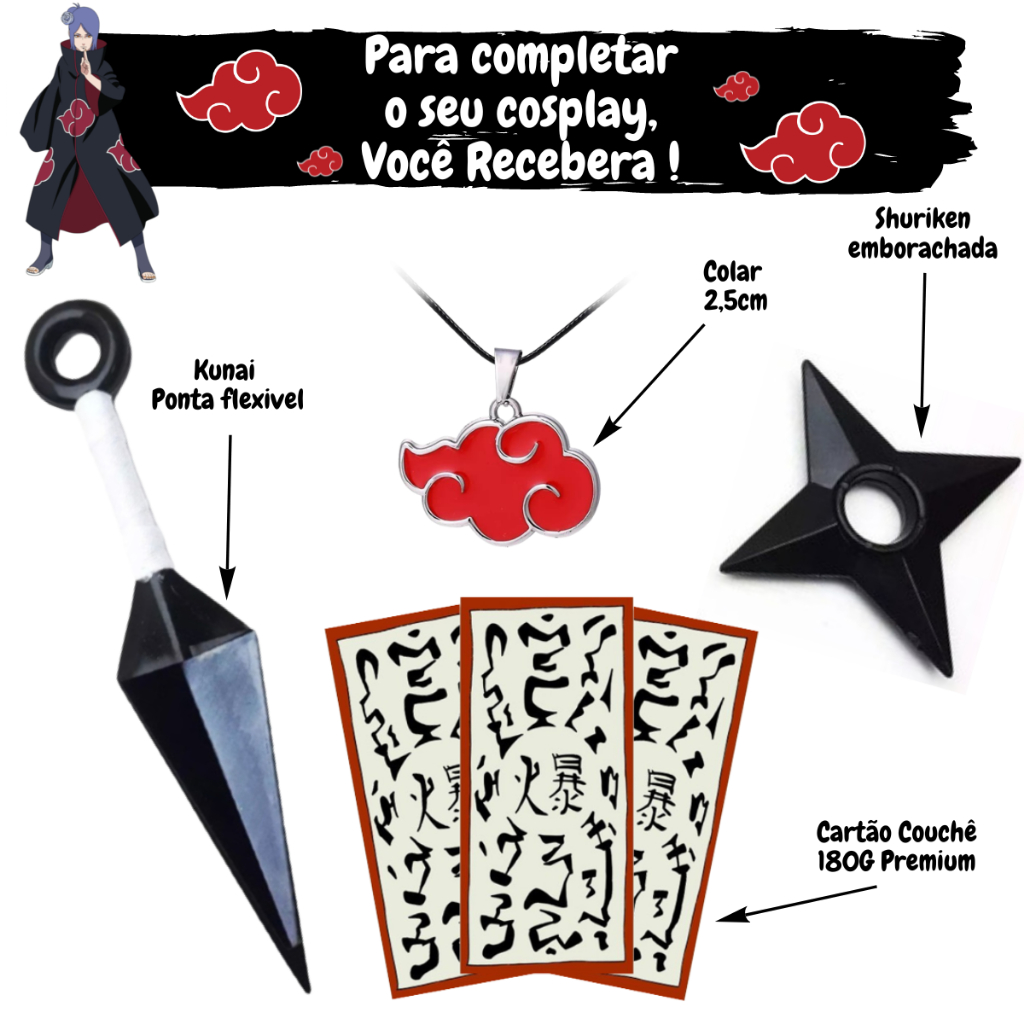 Manto Da Akatsuki Kit Ninja Fantasia Naruto Gola Dura/Ziper