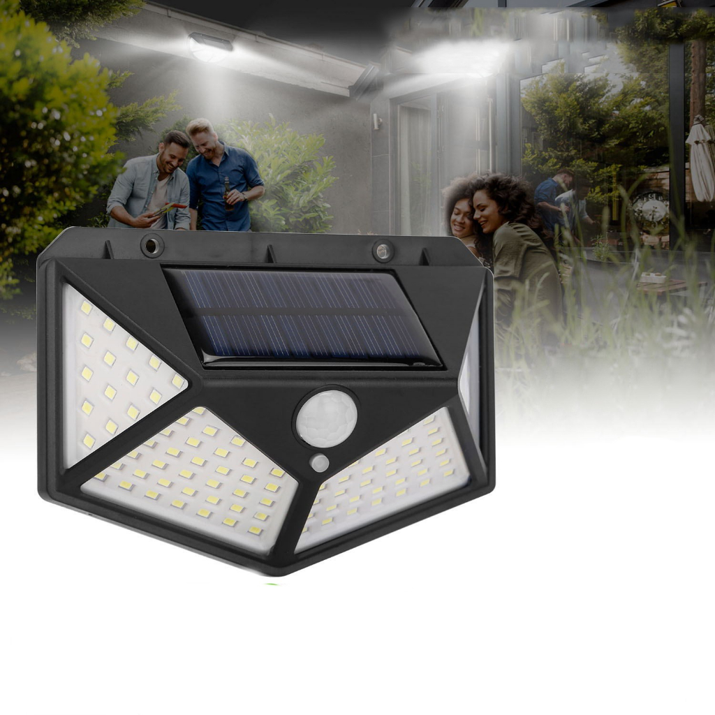 Luminária Solar 100 Led Com Sensor Jardim Prova D'água Promoção