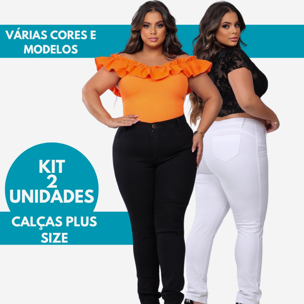 CALÇAS JEANS COM LYCRA ELASTANO CINTURA ALTA - COMPRE 1 LEVE 2 Calças