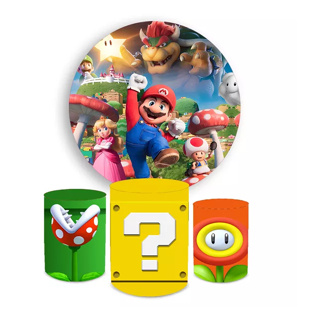Trio Capa Cilindro Decorativo Veste Fácil + Capa Painel Redondo C/ Elástico Jogos Game Antigo