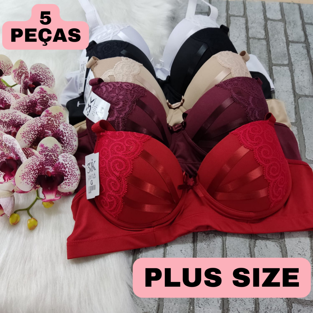 Kit Sutiã de Bojo Plus Size Regular Com Alça Reforçada Larga Sutian ...