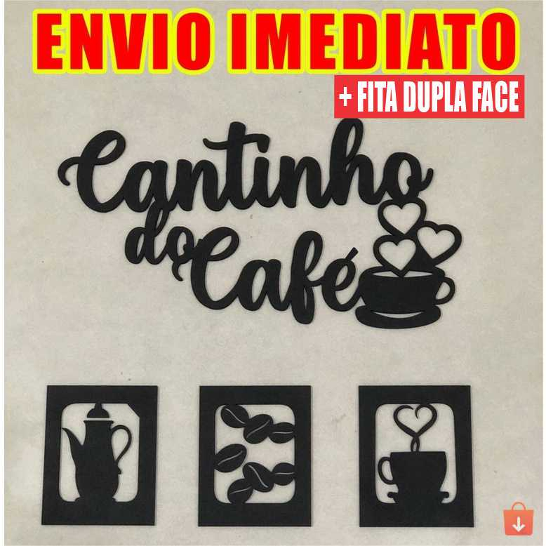 Kit Cantinho Do Café Mdf Preto 30x30cm