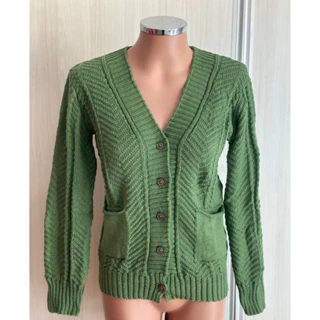 Casaco De Frio Feminino Gola V Manga Longa Abertura Botões Frontais Com Bolso na Lã inverno