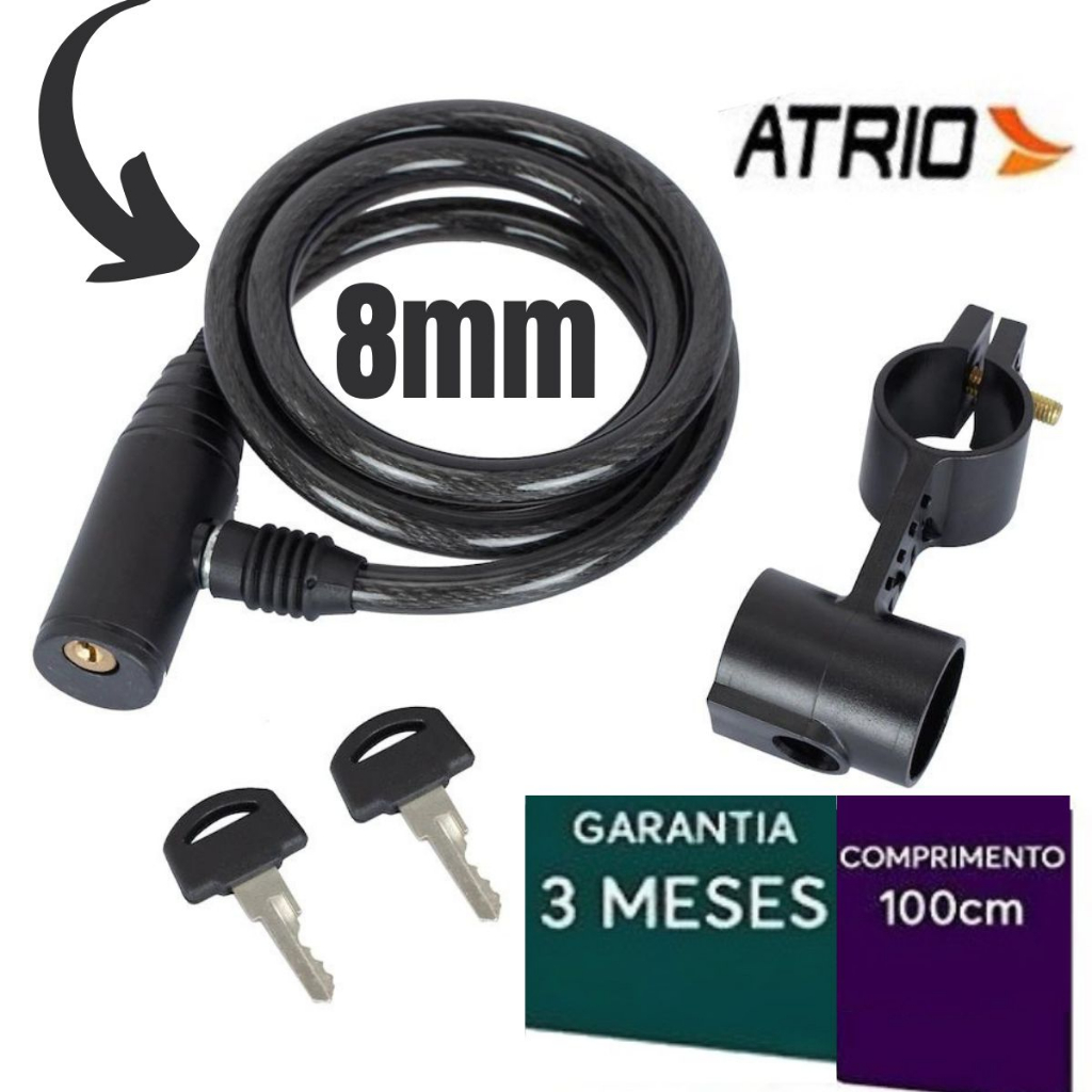 Corrente Cadeado Bicicleta Bike com chave trava cabo 8 mm