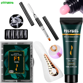 Kit Polygel Mini Cabine Molde F1 Polygel 15ml Pincel Espátula Unhas Gel Decoração