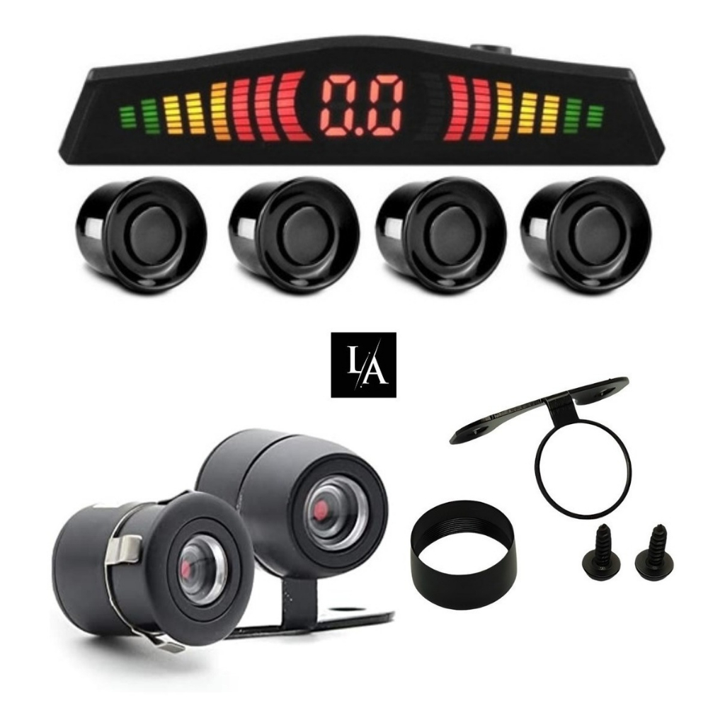 Sensor Estacionamento 4 Sensores Preto 18MM + Camera De Ré Borboleta