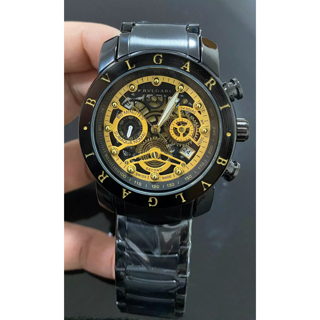 Rel Gio Masculino Bvlgari Skeleton Preto Linha Diamante Primeira Linha Shopee Brasil