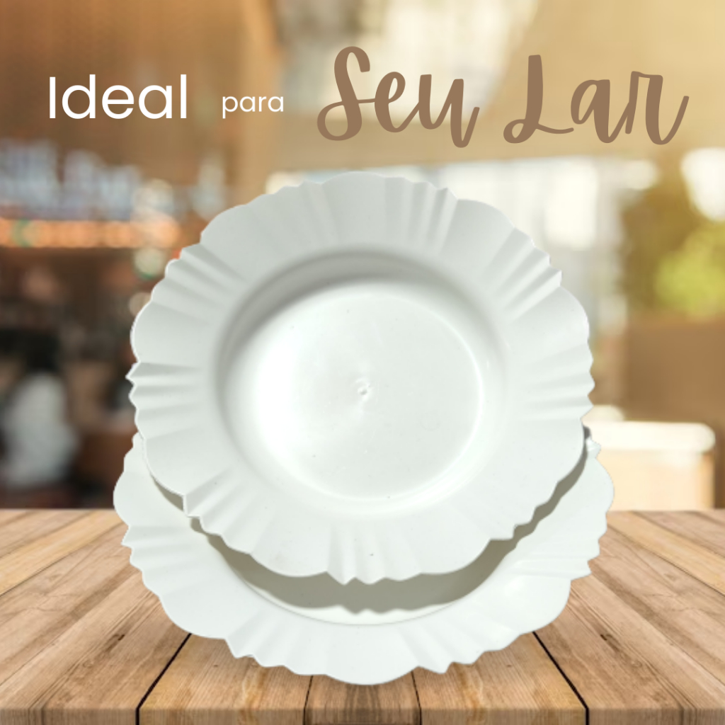 Imagem do produto Kit 10 prato fundo com borda branco refeição churrasco festa pratos plastico 3