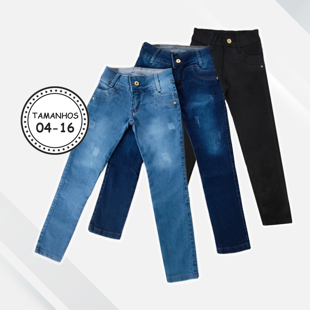 Calça Jeans Infantil Menina Juvenil Moda Skinny 2-16 Anos