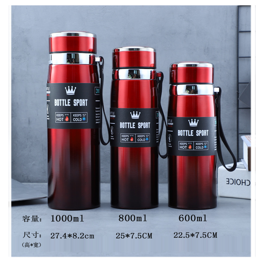 Garrafa 800ml Inox Com Infusor Prata e Dourada De Água Café Térmica Dupla Com Alça