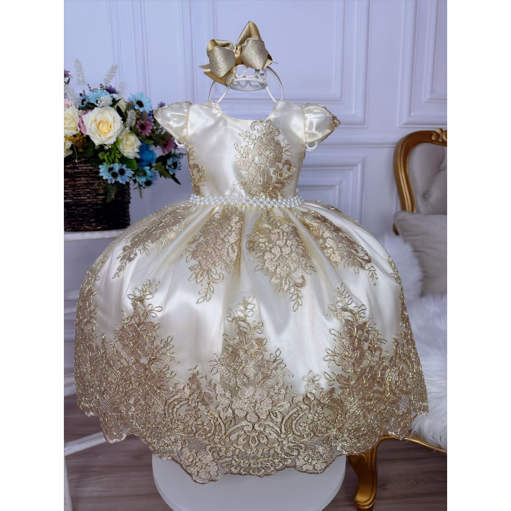 Vestido de daminha sales dourado