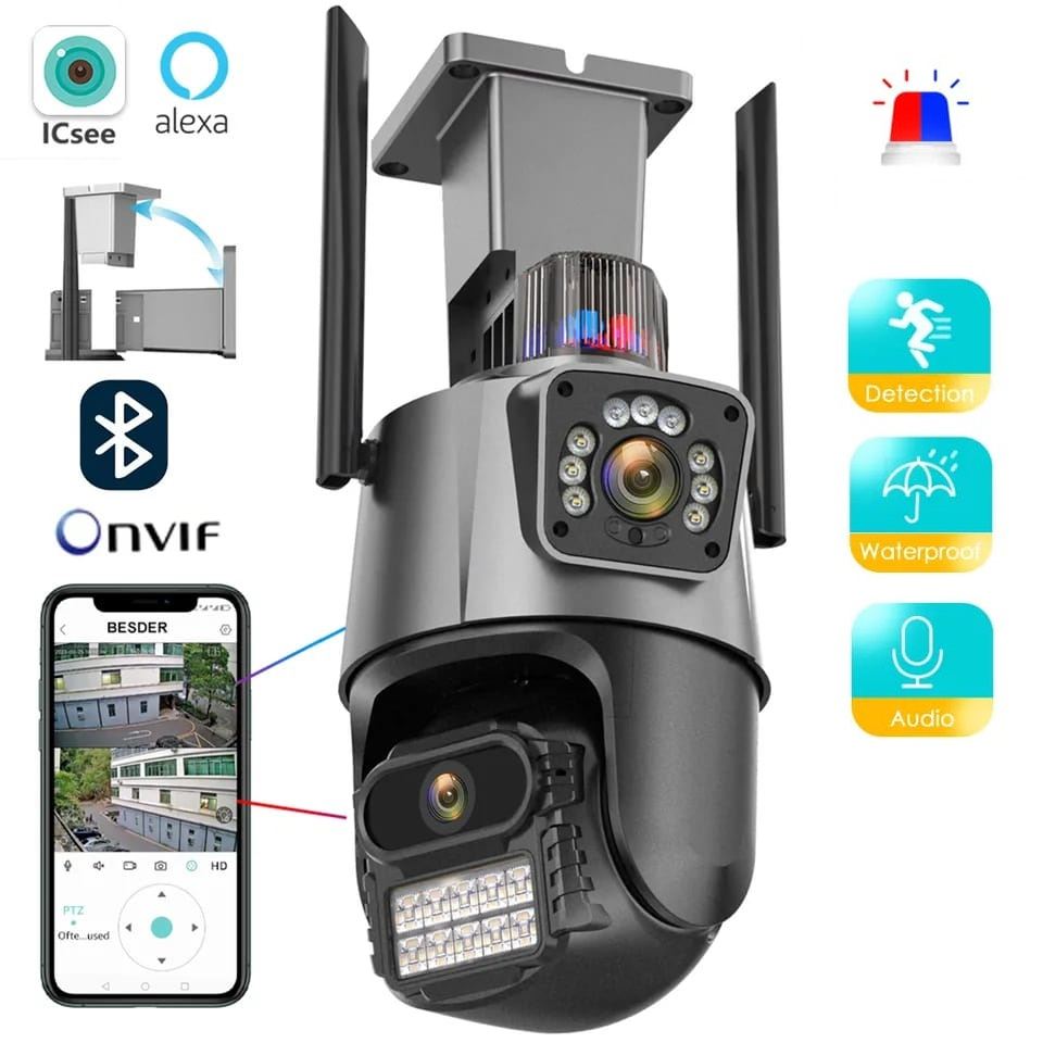 Câmera de Segurança 2 em 1, Camera Fixa + Móvel, Zoom, Visão Noturna e Resistente a Água