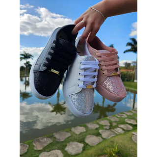 Tênis Sapatênis Casual Feminino Mácio E Confortável Glitter Brilho