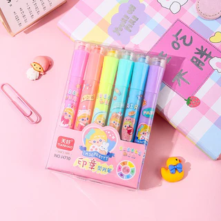 kit Marca Texto Kawaii Com Carimbo 6 Cores novos