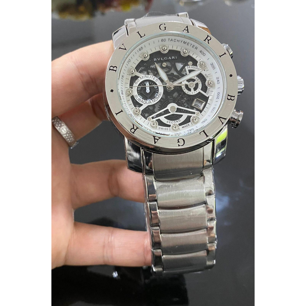 Rel Gio Masculino Bvlgari Skeleton Prata Preto Funcional Linha Diamante Shopee Brasil