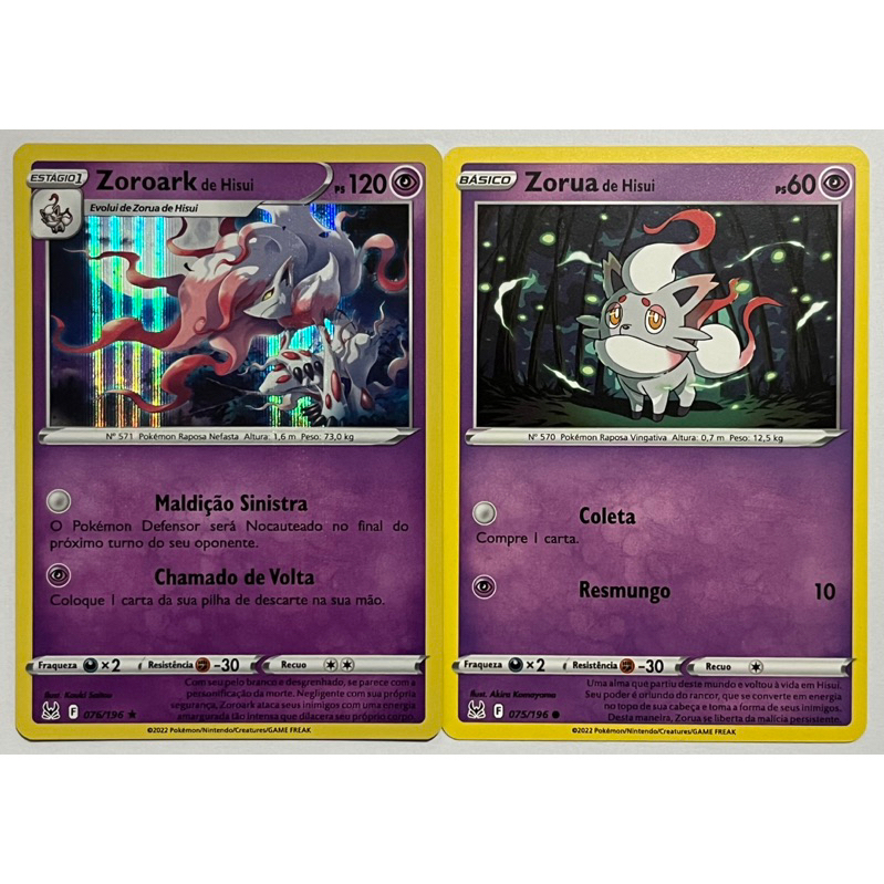 Cartas Pok Mon Zoroark De Hisui Zorua De Hisui Shopee Brasil