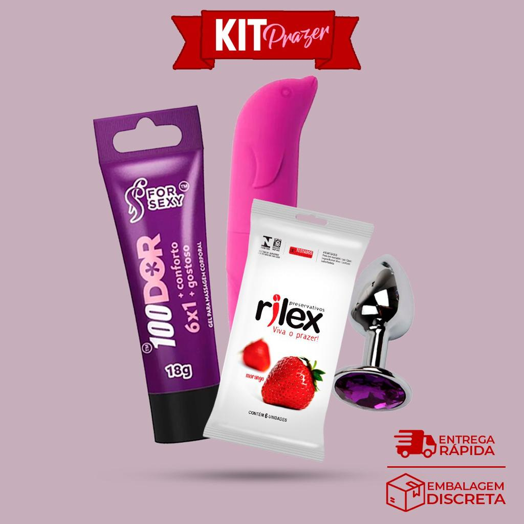 Kit Premium Sexy Shop Vibrador Golfinho Ponto G Lubrificante 100dor Plug Anal Camisinha 2643