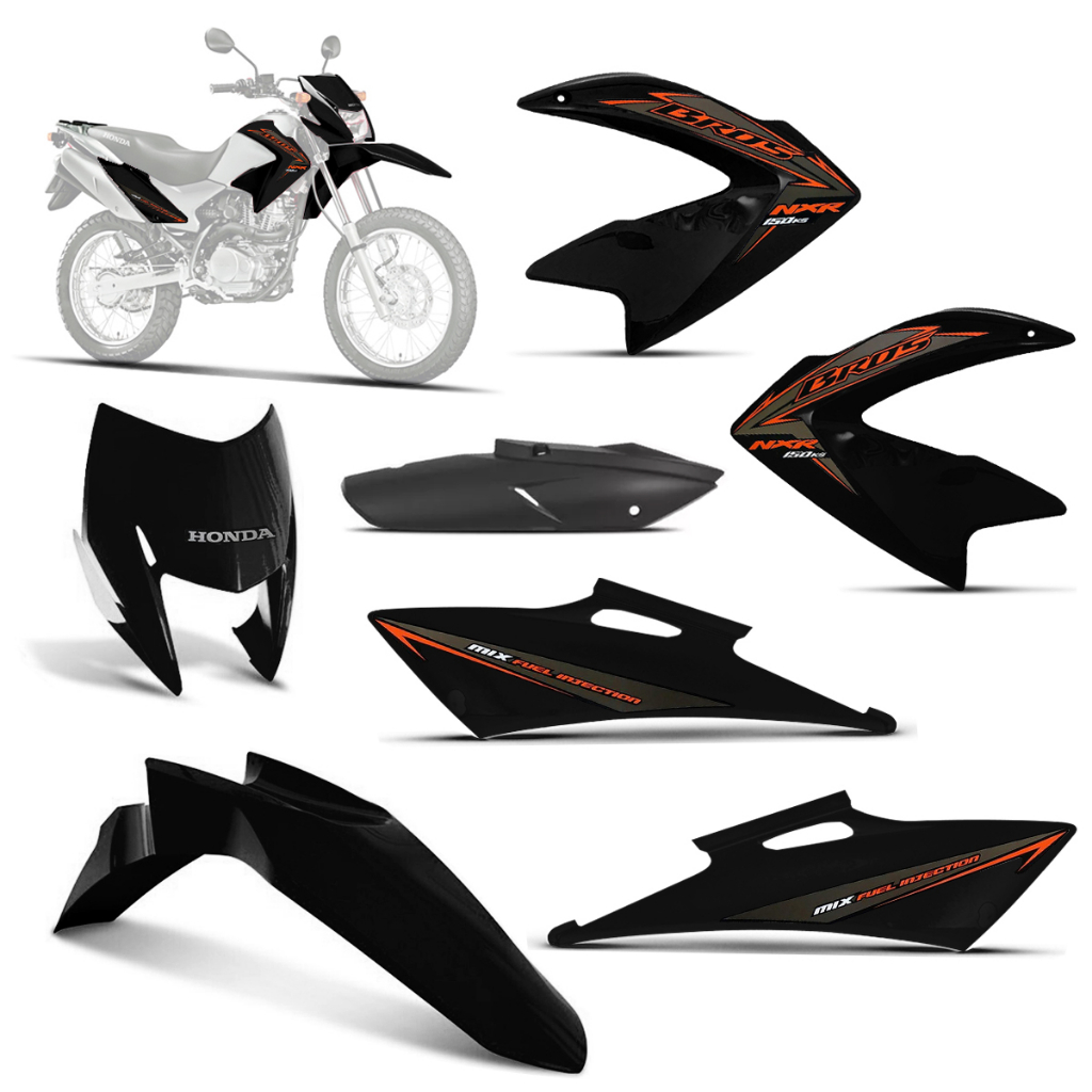 Kit Carenagem Plástico Honda Nxr Bros 150 2011 Preta Ks Com Adesivos ...