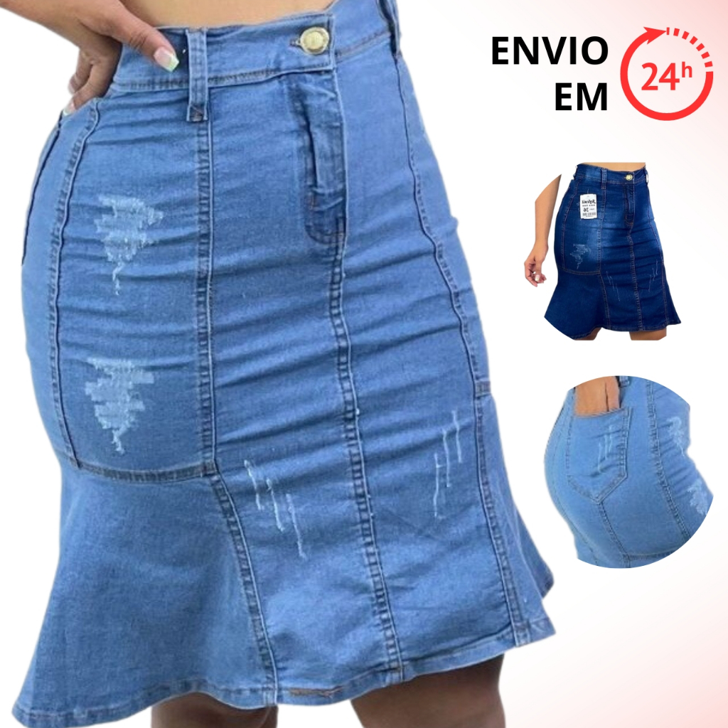 Saia jeans moda store 2019