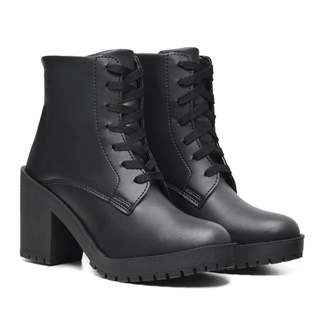 Bota Feminina Coturno Cano Curto Verniz Preto Salto Alto