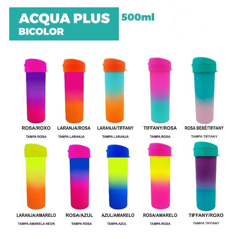 Acrílico Garrafa Acqua Plus 500ml- 5 unidades (Degradê) | Shopee Brasil
