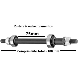 Eixo Traseiro C/rolamento ROLIMÃ P/ Cubo de Alumínio c/ Espaçador para Bicicleta