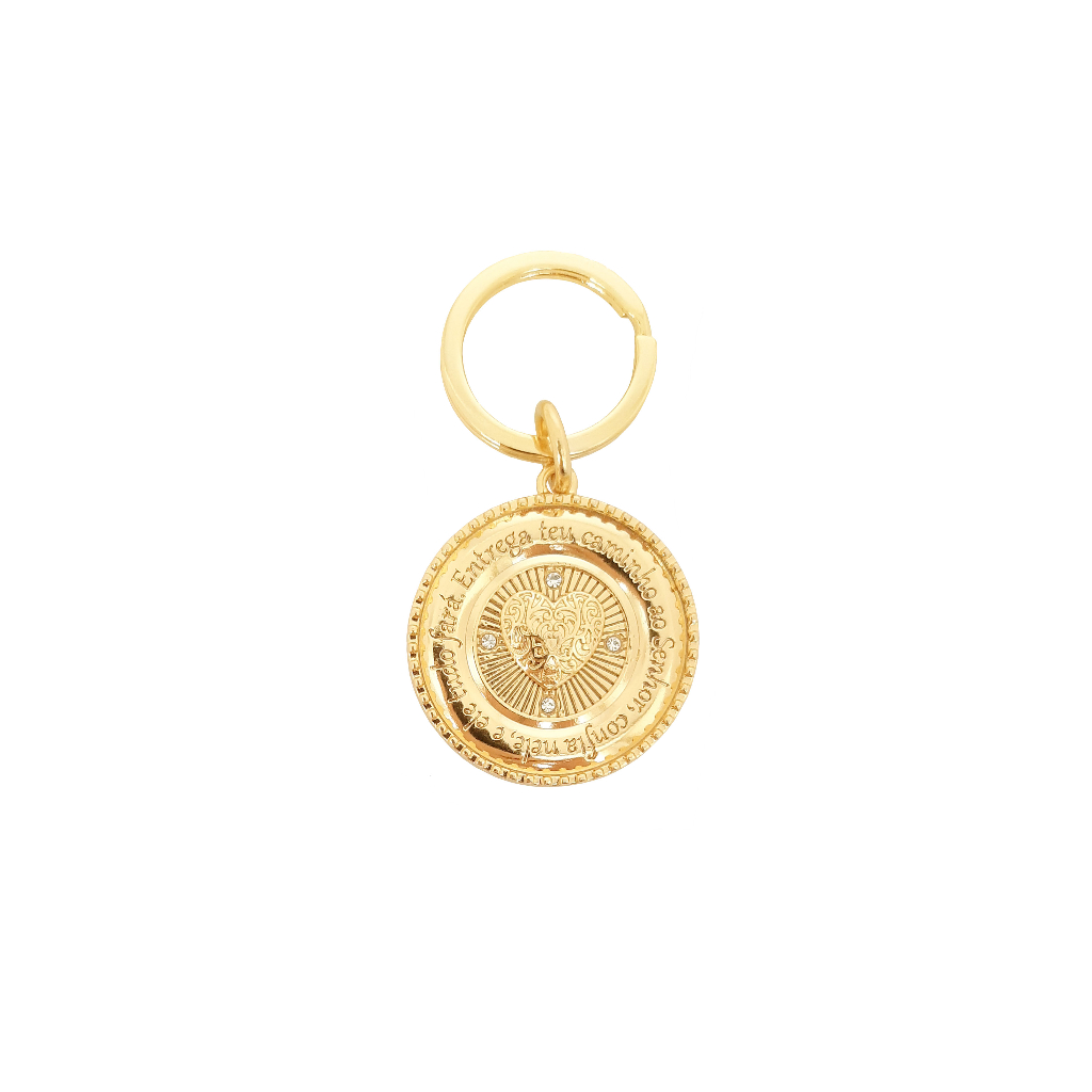 Chaveiro Feminino Luxo Medalha Salmo 37:5 Religioso Dourado