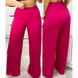 Calça Pantalona Feminina cintura alta bolso frente zíper e botão frente.