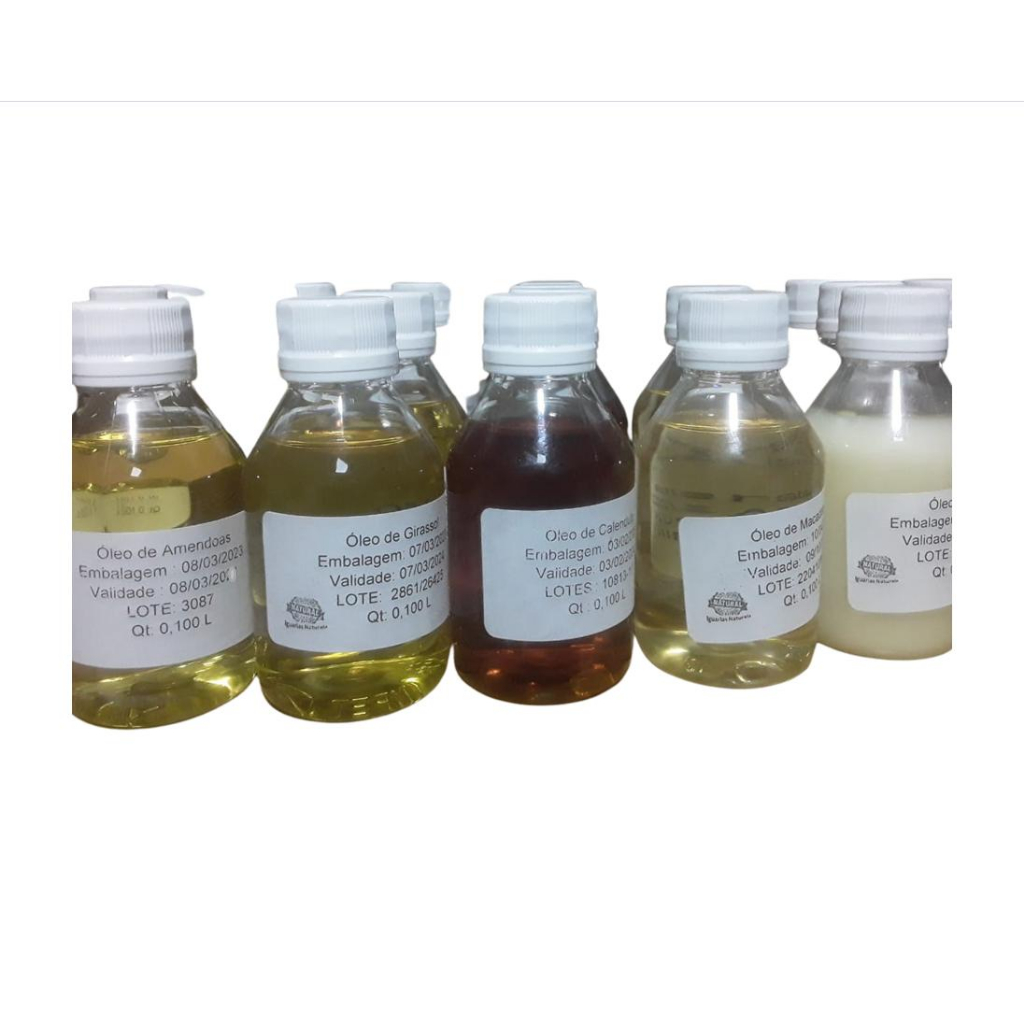 Óleos Vegetais: Semente De Uva, Amêndoas, Maracujá, Babosa, Rosa Mosqueta, Macadâmia, Calêndula, Ojon, Argan, Sucupira, Jojoba, Rícino 100 ml