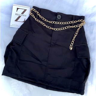 saia cargo alfaiataria curta com bolsos na lateral moda 2023.* não acompanha o cinto!