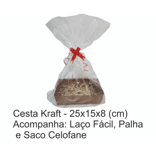 Cesta Kraft - 25x15x8 - 10 unidades - Páscoa, Namorados, Mães, Natal - Acompanha palha+celofane+laço
