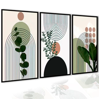 Kit Quadros Decorativos Para Sala Folhagem Neutras Folhas Coloridas Luxo trio nordico tons verde