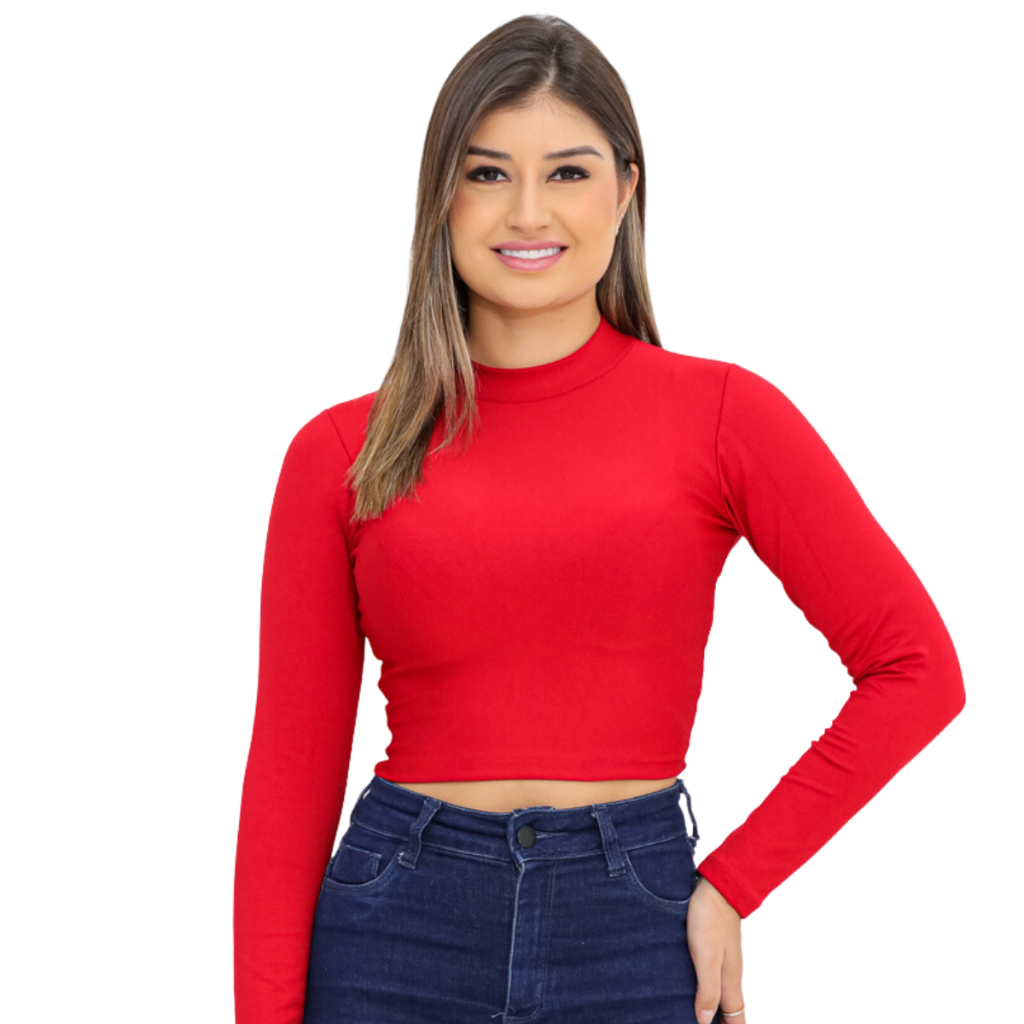 Blusa cropped com manga de arrastão - Tecido Dry Fit - Roupas de