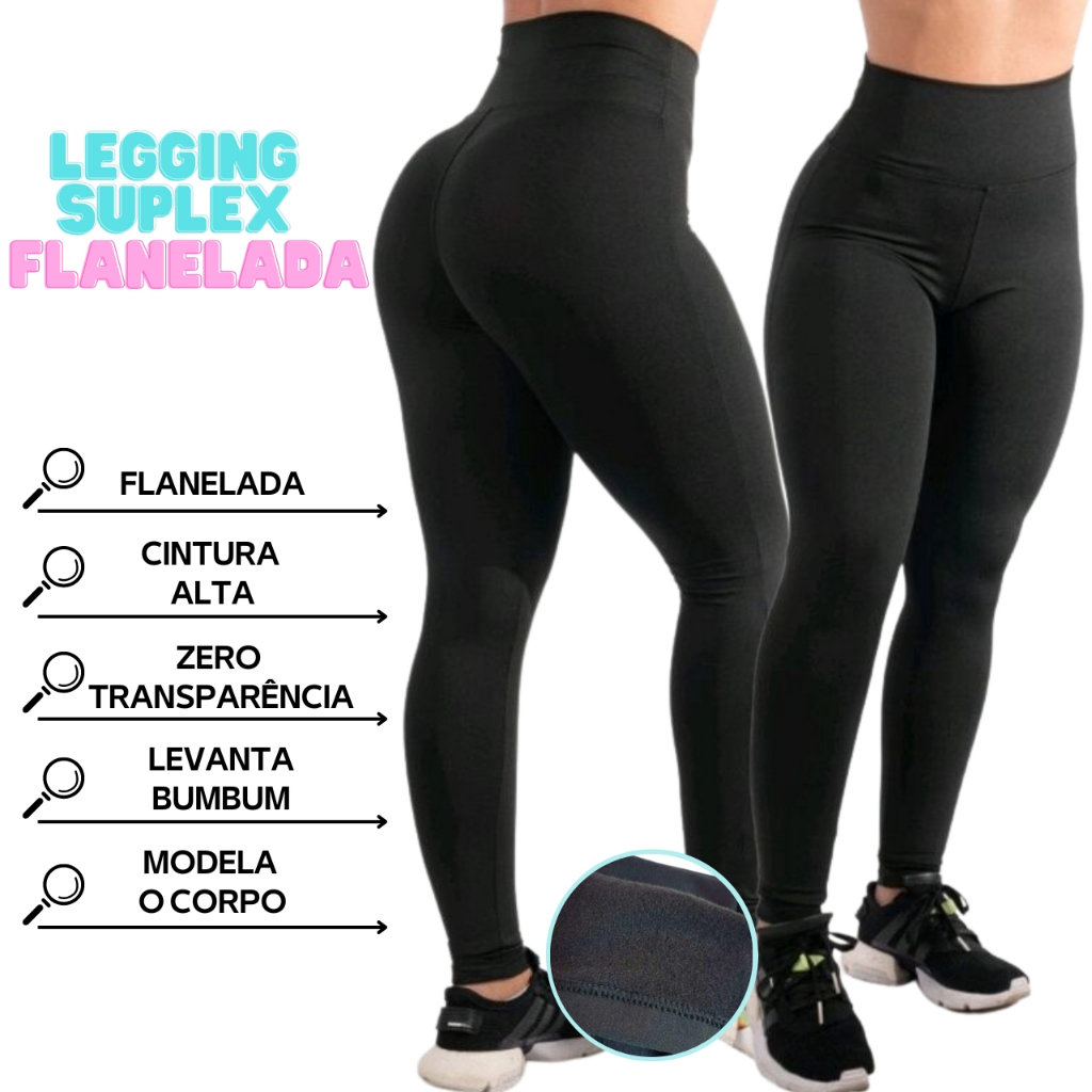 Kit 2 Leggings Suplex Peluciada Térmica Felpada Cintura Alta Wide