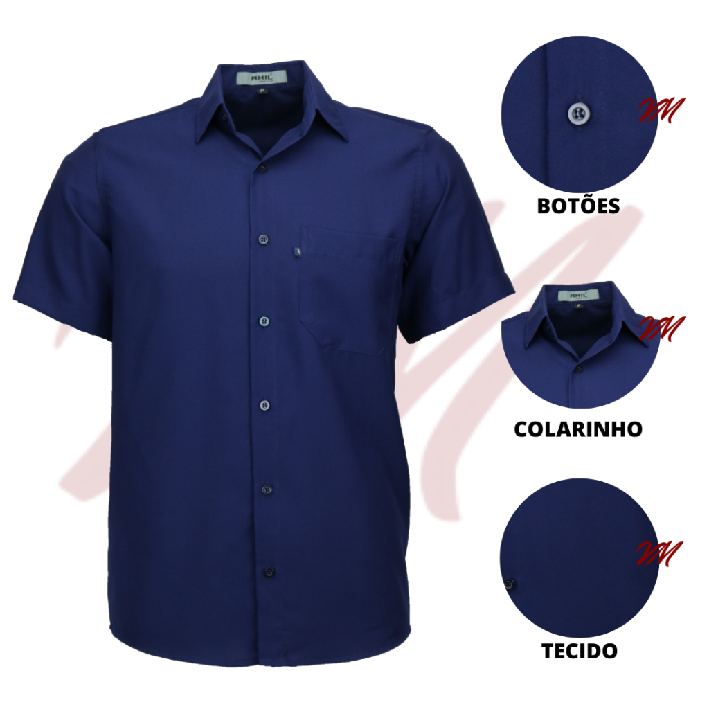 Camisa Social Masculina Clássica Amil Não Amassa Microleve Manga Curta Sem Bolso Trabalho/Uniforme 440
