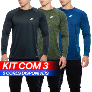 Kit com 3 Camiseta Manga Longa Raglan Com Punho Dry Fit Esportes Academia