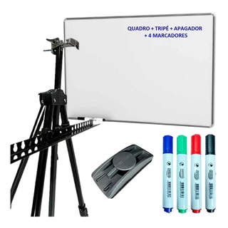 Lousa Branca Quadro Branco 70x50 + Suporte Tripé De Quadros + 4 Marcadores + 1 Apagador