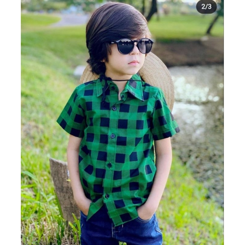 Camisa Infantil Xadrez Junina Manga Longa Flanela + Gravata