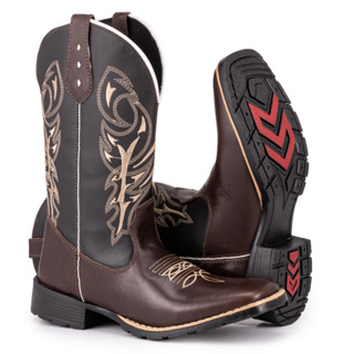 Bota Texana Masculina Country Bico Quadrado Em Couro Delegada