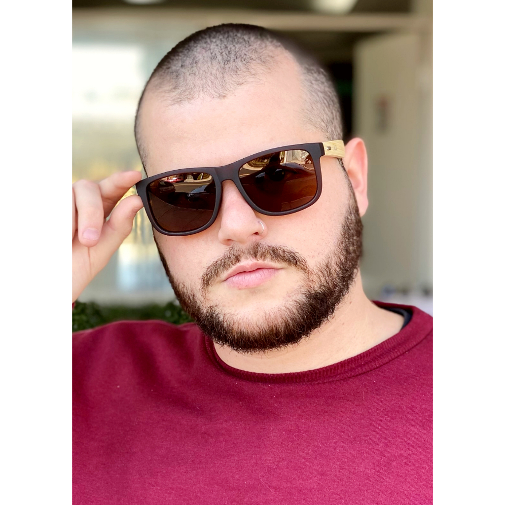 Oculos de Sol Polarizado em Madeira Masculino