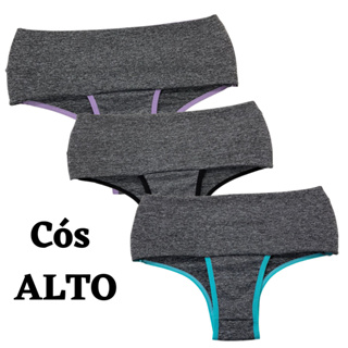 3 Calcinhas Cós Alto Fitness Feminina Lateral larga Microfibra Forro Algodão - Paloma