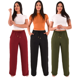 Calça Feminina Pantalona Wid Leg Moda Envio Imediato